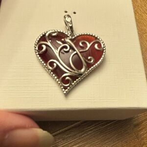 Elegant Silver and Red Onyx Heart ❤️ Pendant
